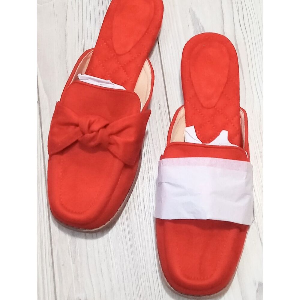 (72-4817) Coutgo Women's Flat Mules Bow Knot Square Closed Toe Sz 7.5